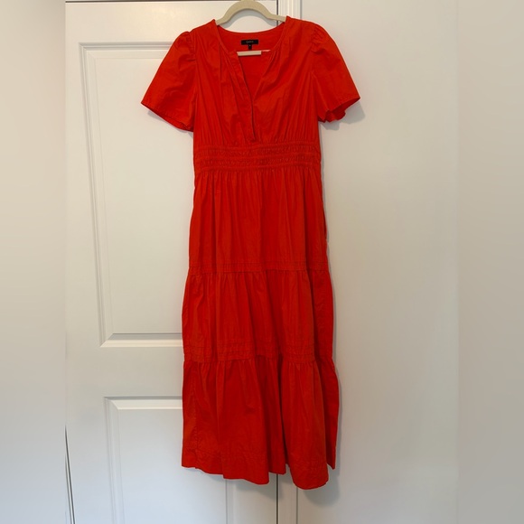 Quince 100% Organic Cotton Poplin Tiered Maxi Dress Vermilion Red - Picture 4 of 10